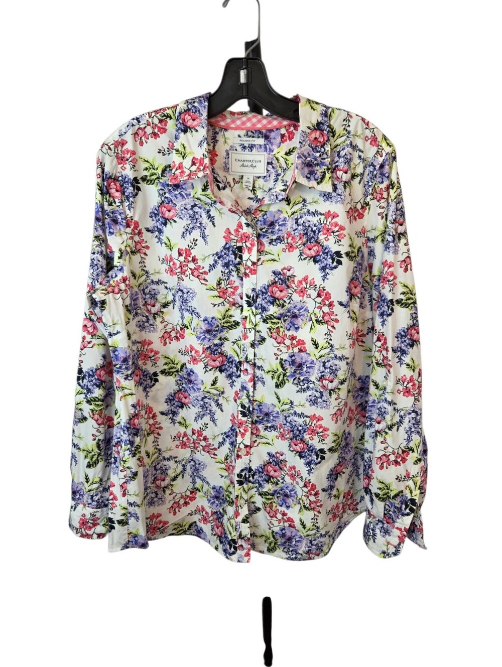 Charter Club Floral Button-Front Blouse Spring Garden Women's Top Size 14